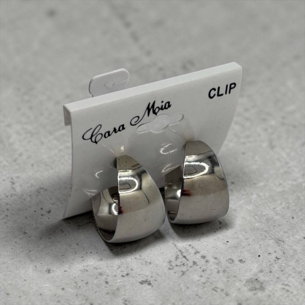 Clara Moia Silver Clip On Hoop Earrings Chunky Wide NWOT